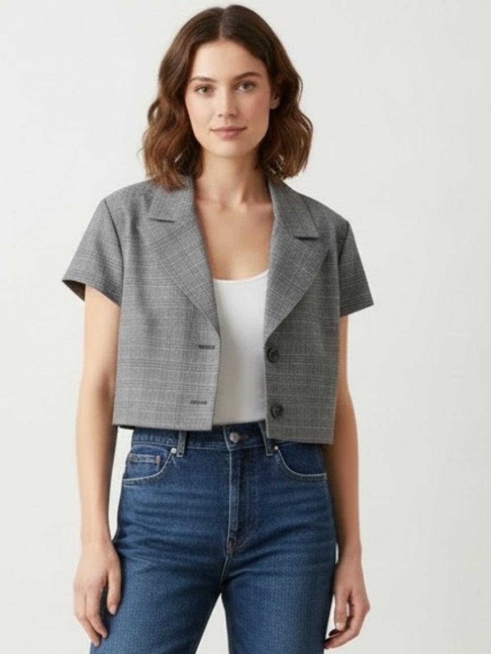 Karin Stevens | Vintage houndstooth shirt sleeve cropped blazer jacket b…